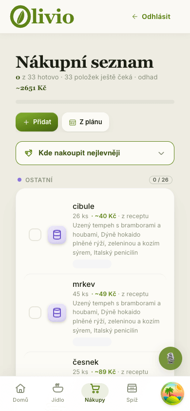 Web Olivio na telefonu