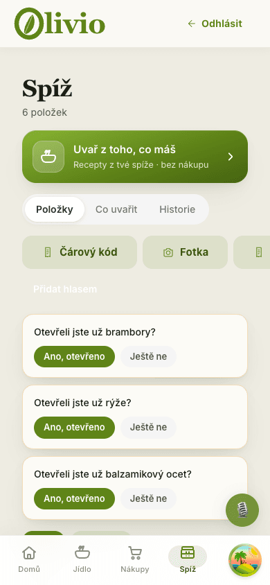Web Olivio na telefonu