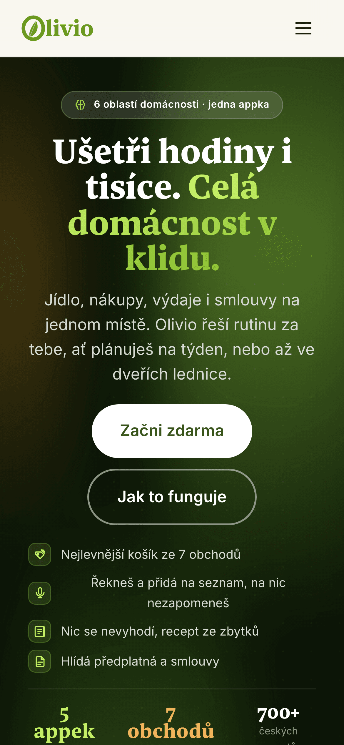 Web Olivio na telefonu