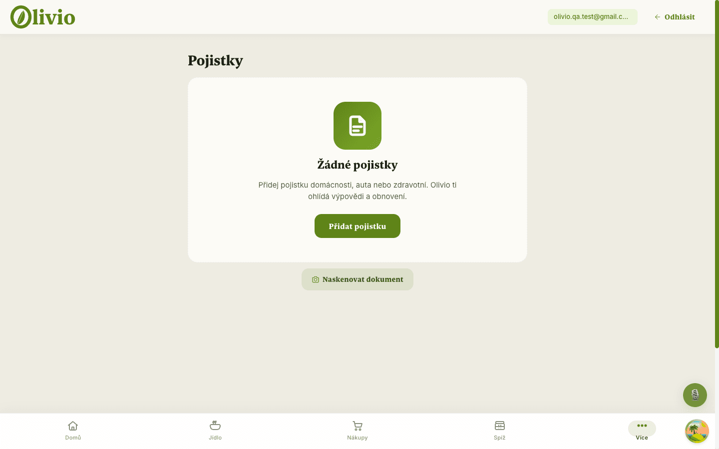 Olivio — přehled pojistek a smluv