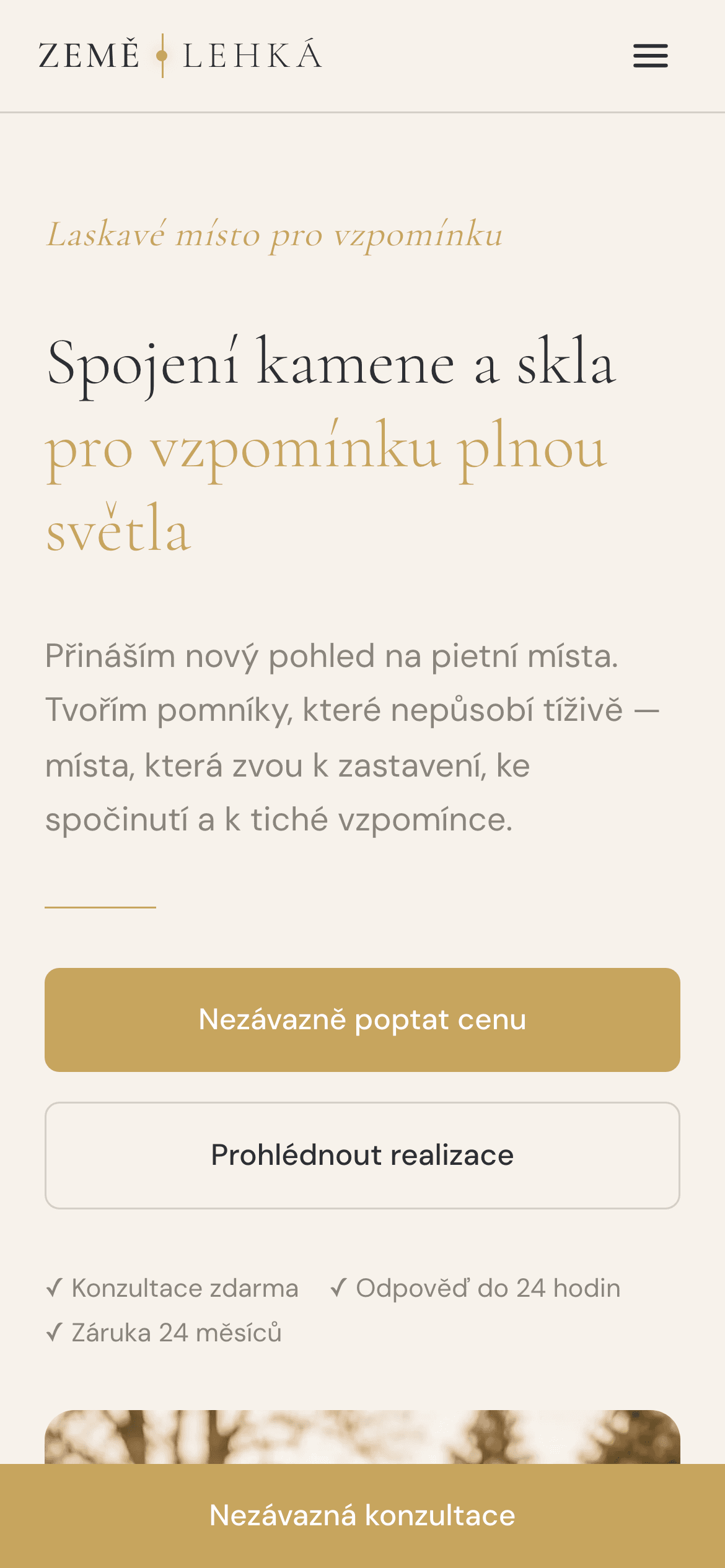 Web Země Lehká na telefonu